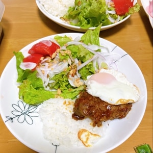 おうちでカフェ飯♪宮崎牛ハンバーグの簡単ロコモコ丼